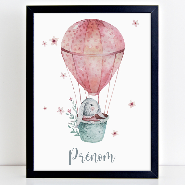 Affiche / Poster Prénom - Lapin montgolfière