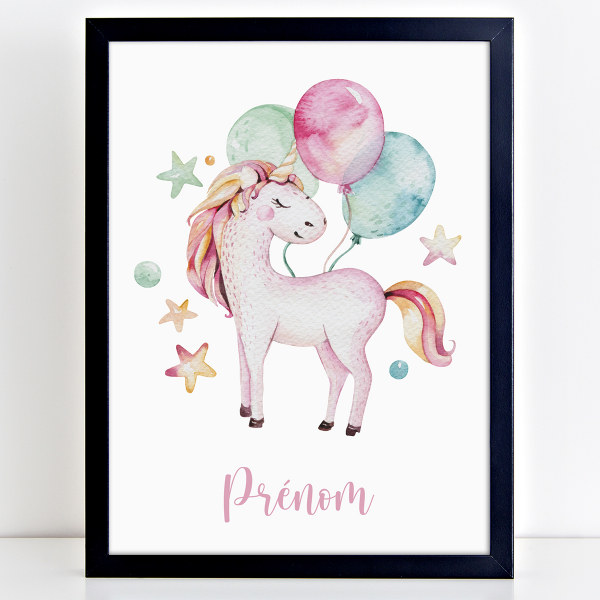 Affiche / Poster Prénom - Licorne ballons