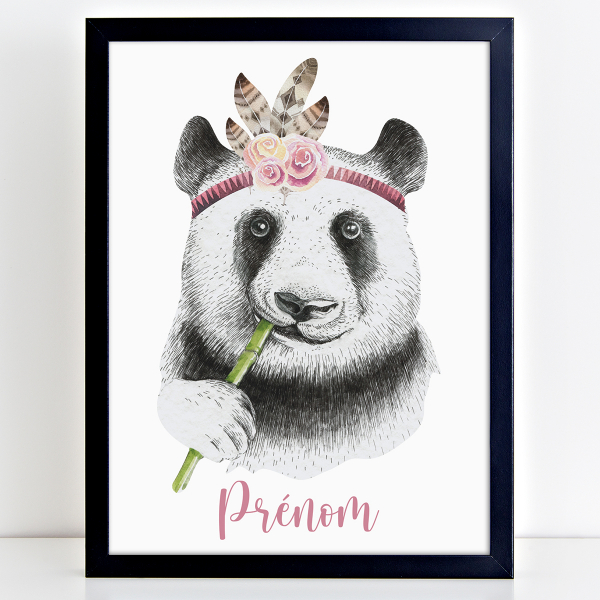 Affiche / Poster Prénom - Panda rose
