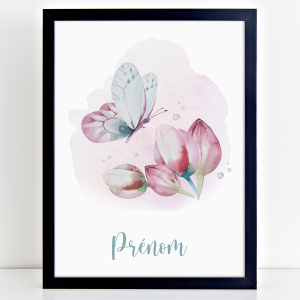 Affiche / Poster Prénom - Papillon fleurs