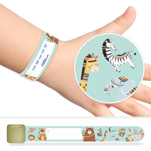 Bracelet d'identification et de sécurité pour enfants avec motif animaux indiens