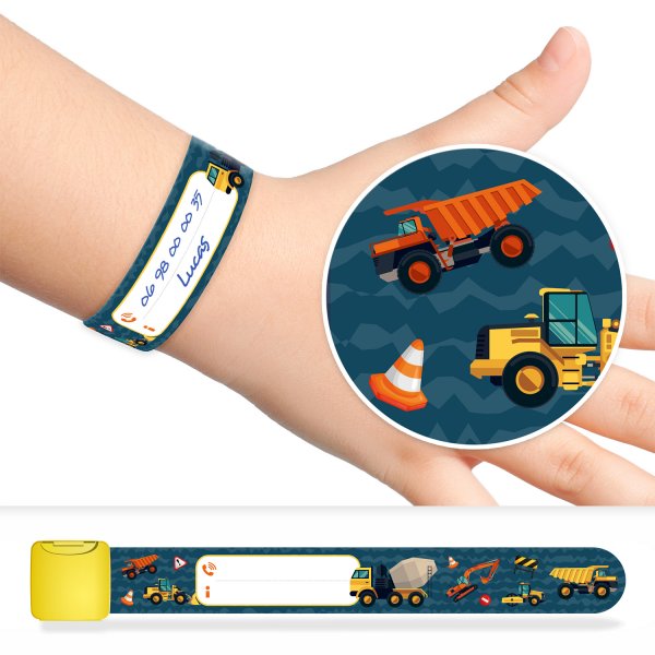 Bracelet d'identification et de sécurité pour enfants avec motif camion travaux