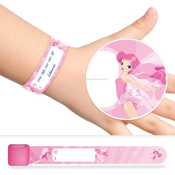 Bracelet d'identification et de sécurité pour enfants avec motif fées