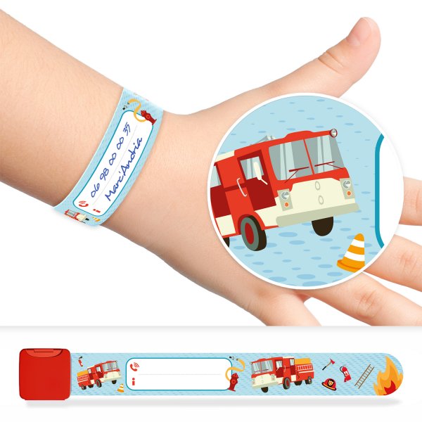 Bracelet d'identification et de sécurité pour enfants avec motif pompiers
