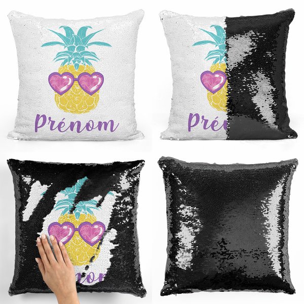 coussin pillow mermaid à sequin magique enfant reversible et personnalisable avec motif ananas de couleur noir