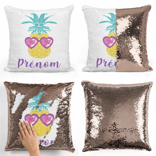 coussin pillow mermaid à sequin magique enfant reversible et personnalisable avec motif ananas de couleur champagne