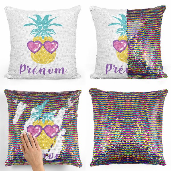 coussin pillow mermaid à sequin magique enfant reversible et personnalisable avec motif ananas de couleur multicolore