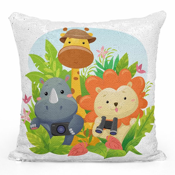 coussin pillow mermaid à sequin magique enfant reversible avec motif animaux de la jungle