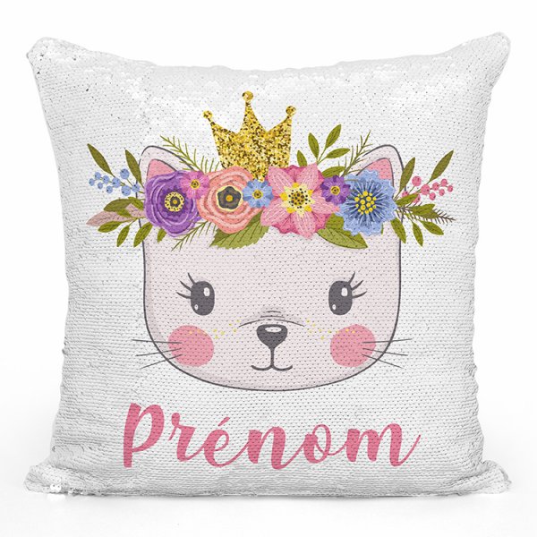 coussin pillow mermaid à sequin magique enfant reversible et personnalisable avec motif chaton princesse