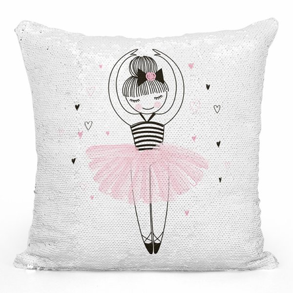 coussin pillow mermaid à sequin magique enfant reversible avec motif danseuse coeurs