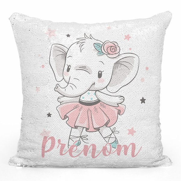 coussin pillow mermaid à sequin magique enfant reversible et personnalisable avec motif danseuse éléphante