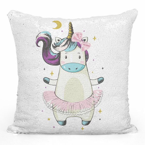 coussin pillow mermaid à sequin magique enfant reversible avec motif danseuse licorne