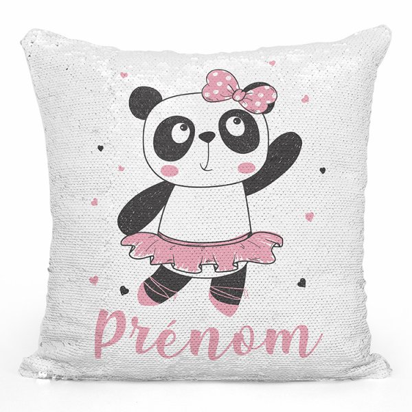 coussin pillow mermaid à sequin magique enfant reversible et personnalisable avec motif danseuse panda