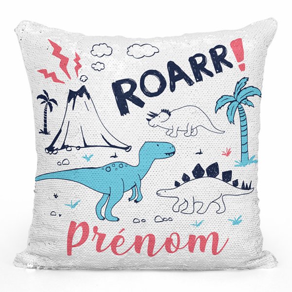 coussin pillow mermaid à sequin magique enfant reversible et personnalisable avec motif dinosaures