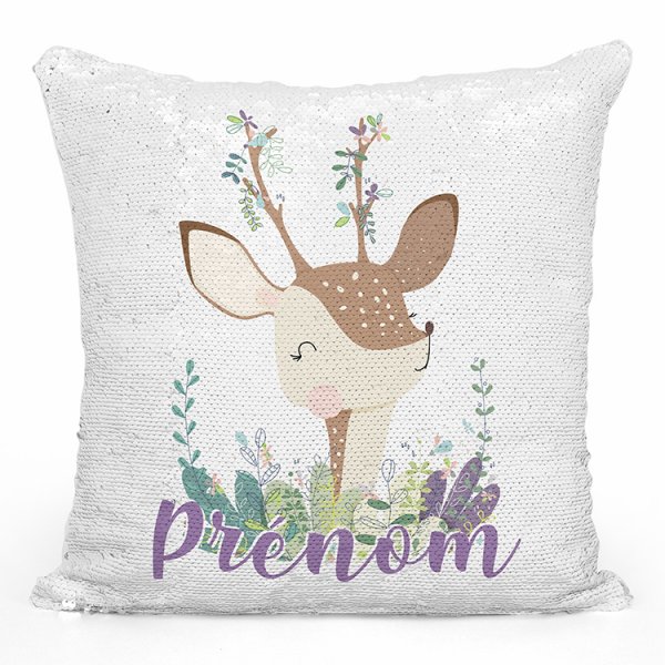 coussin pillow mermaid à sequin magique enfant reversible et personnalisable avec motif faon