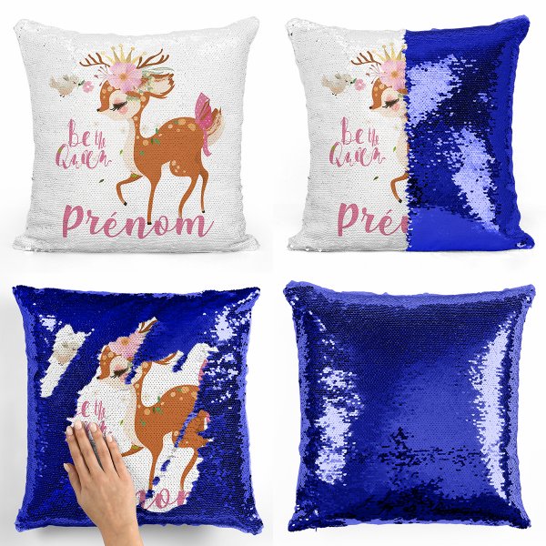 coussin pillow mermaid à sequin magique enfant reversible et personnalisable avec motif faon be the queen de couleurcoussin pillow mermaid à sequin magique enfant reversible et personnalisable avec motif faon be the queen de couleur bleu foncé