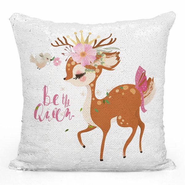 coussin pillow mermaid à sequin magique enfant reversible avec motif faon be the queen