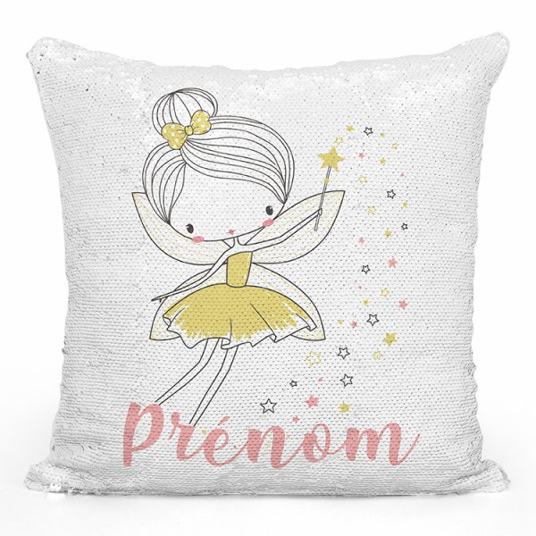 coussin pillow mermaid à sequin magique enfant reversible et personnalisable avec motif fée étoiles