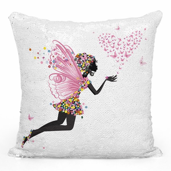 coussin pillow mermaid à sequin magique enfant reversible avec motif fée coeur papillons