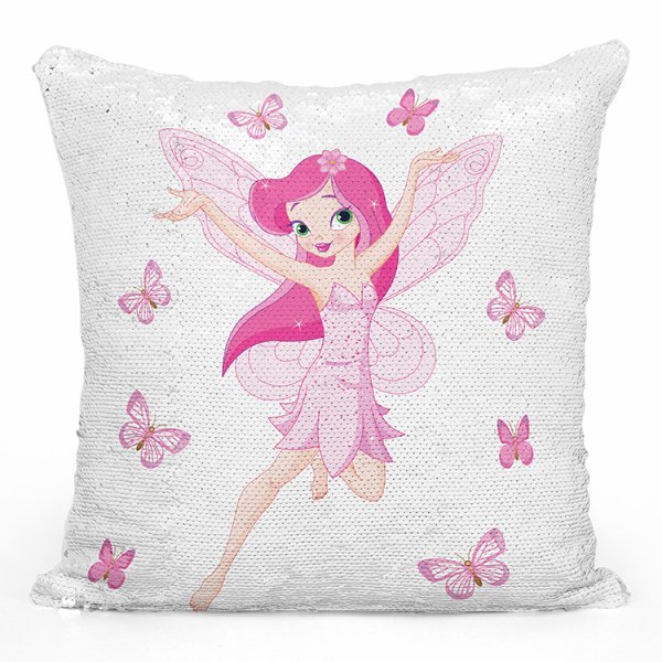 coussin pillow mermaid à sequin magique enfant reversible avec motif fée papillons