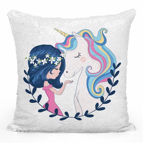 coussin pillow mermaid à sequin magique enfant reversible avec motif fille et licorne