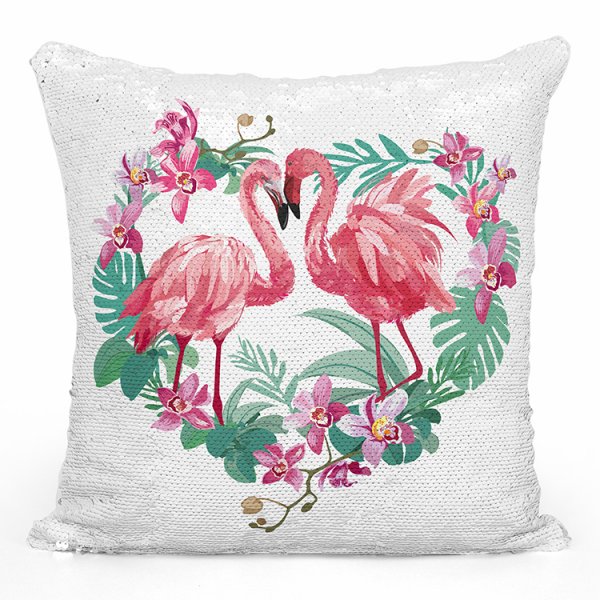 coussin pillow mermaid à sequin magique enfant reversible avec motif flamants roses coeur