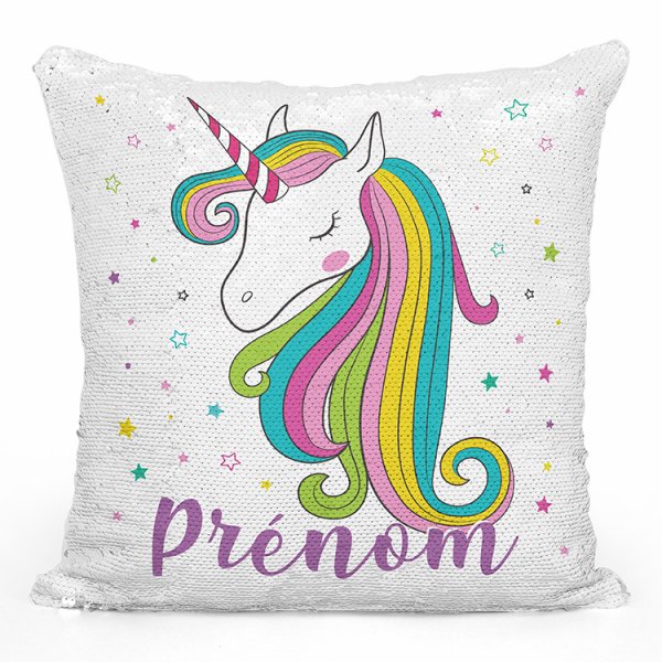 coussin pillow mermaid à sequin magique enfant reversible et personnalisable avec motif licorne étoiles