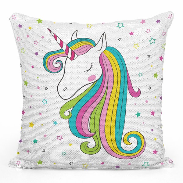 coussin pillow mermaid à sequin magique enfant reversible avec motif licorne étoiles