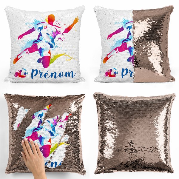 coussin pillow mermaid à sequin magique enfant reversible et personnalisable avec motif joueur de foot de couleur champagne