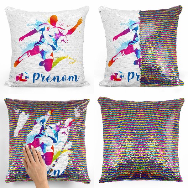 coussin pillow mermaid à sequin magique enfant reversible et personnalisable avec motif joueur de foot de couleur multicolore