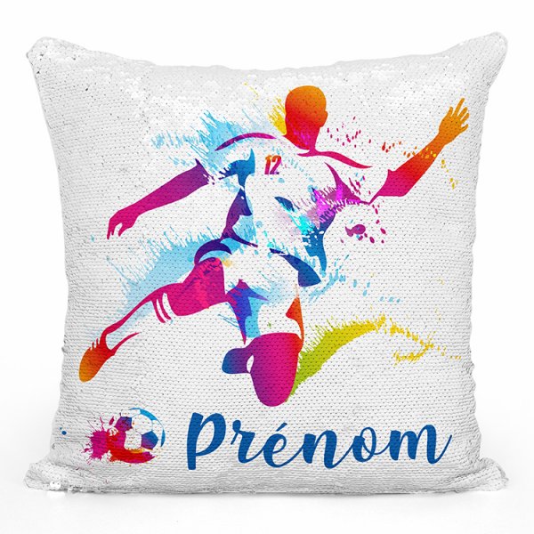 coussin pillow mermaid à sequin magique enfant reversible et personnalisable avec motif joueur de foot