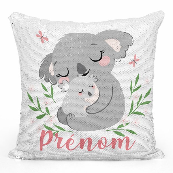 coussin pillow mermaid à sequin magique enfant reversible et personnalisable avec motif koalas