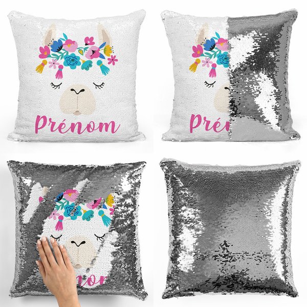 coussin pillow mermaid à sequin magique enfant reversible et personnalisable avec motif lama de couleur argentpillow mermaid à sequin magique reversible et personnalisable avec motif lama de couleur argent