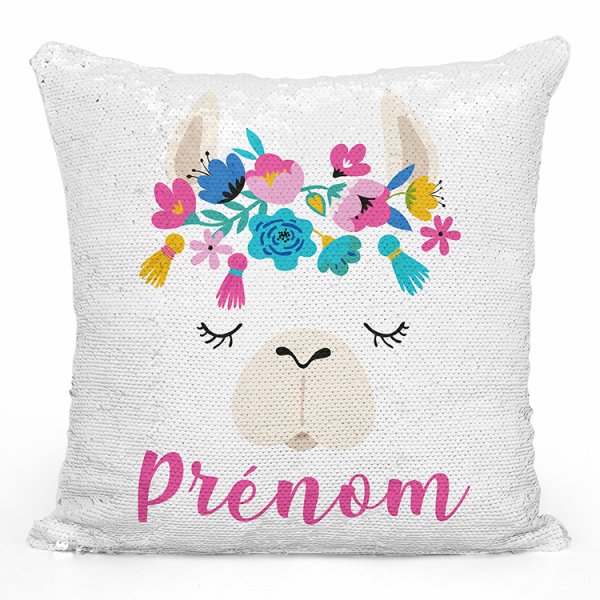 coussin pillow mermaid à sequin magique enfant reversible et personnalisable avec motif lama