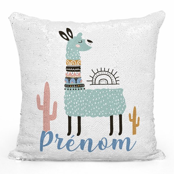 coussin pillow mermaid à sequin magique enfant reversible et personnalisable avec motif lama