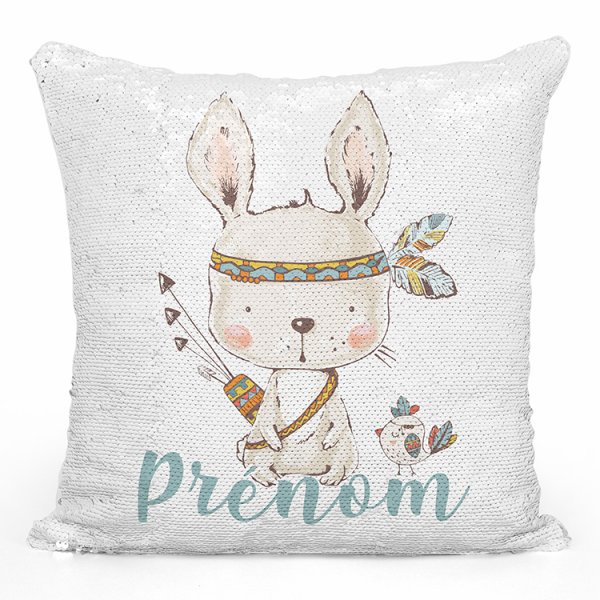 coussin pillow mermaid à sequin magique enfant reversible et personnalisable avec motif lapin indien