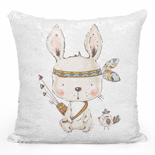 coussin pillow mermaid à sequin magique enfant reversible avec motif lapin indien