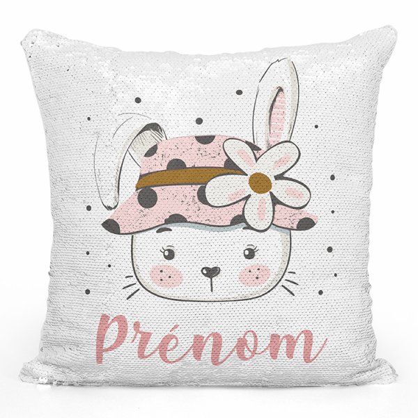 coussin pillow mermaid à sequin magique enfant reversible et personnalisable avec motif lapine fleur