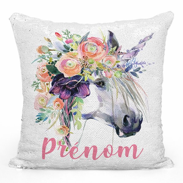 coussin pillow mermaid à sequin magique enfant reversible et personnalisable avec motif licorne