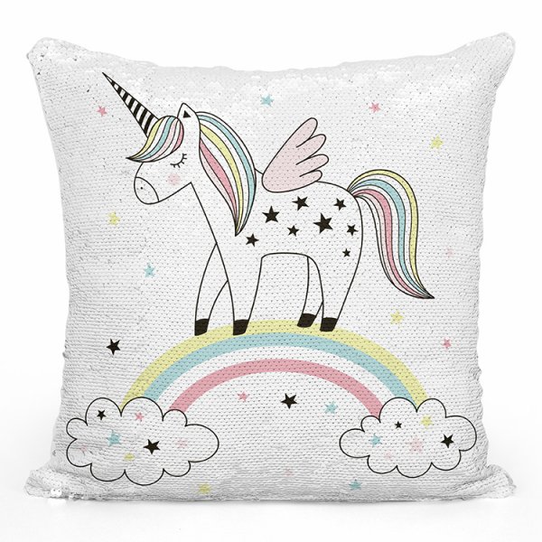 coussin pillow mermaid à sequin magique enfant reversible avec motif licorne arc-en-ciel