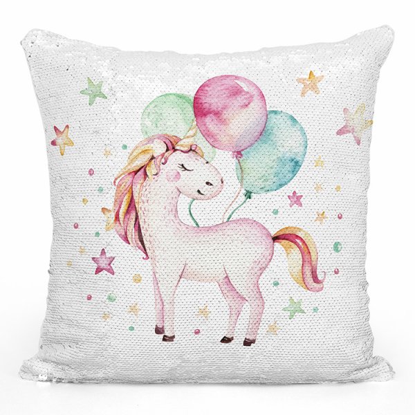 coussin pillow mermaid à sequin magique enfant reversible avec motif licorne ballons