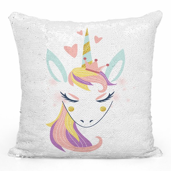 coussin pillow mermaid à sequin magique enfant reversible avec motif licorne coeurs