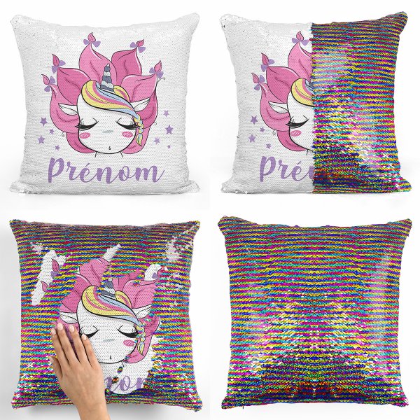 coussin pillow mermaid à sequin magique enfant reversible et personnalisable avec motif licorne de couleur multicolore