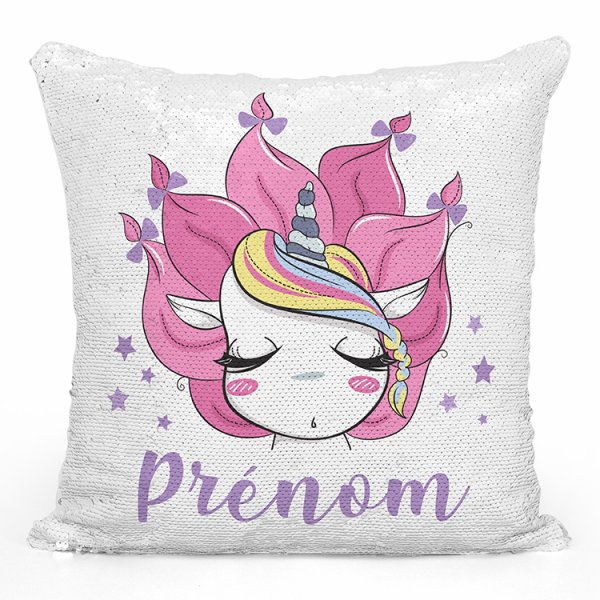 coussin pillow mermaid à sequin magique enfant reversible et personnalisable avec motif licorne