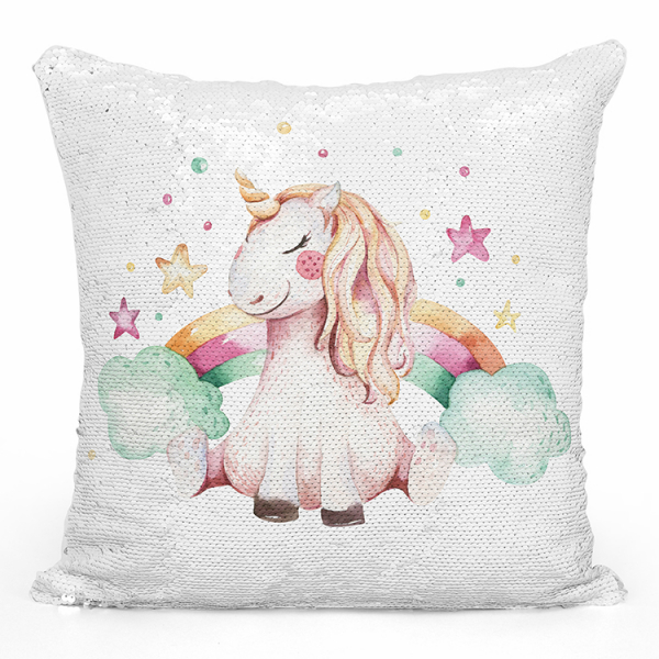 Coussin sequin magique personnalisé - Licorne étoiles arc-en-ciel