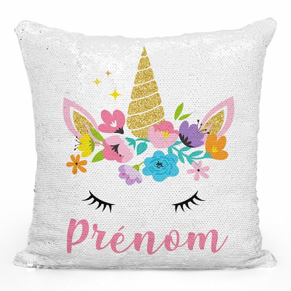 coussin pillow mermaid à sequin magique enfant reversible et personnalisable avec motif licorne