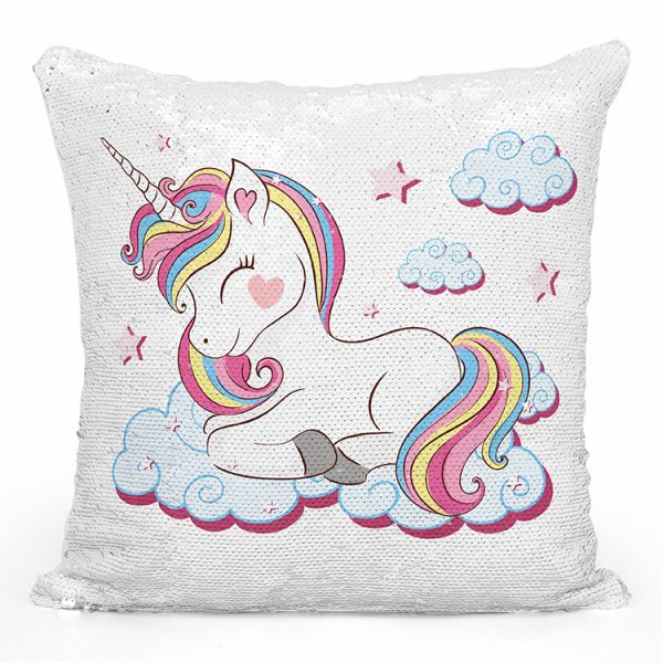 coussin pillow mermaid à sequin magique enfant reversible avec motif licorne nuages