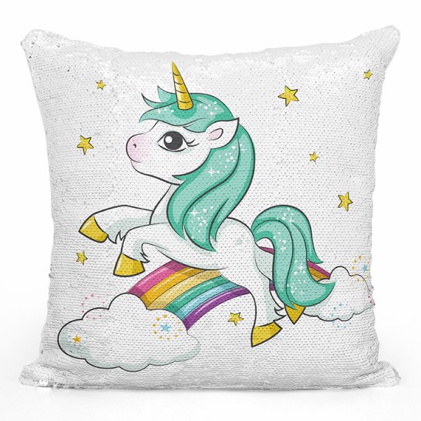 coussin pillow mermaid à sequin magique enfant reversible avec motif licorne nuages arc-en-ciel