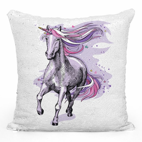 coussin pillow mermaid à sequin magique enfant reversible avec motif licorne violette