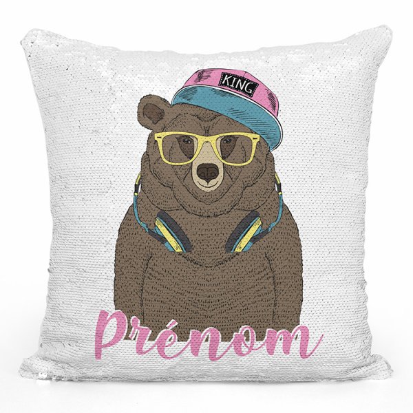 coussin pillow mermaid à sequin magique enfant reversible et personnalisable avec motif ours musique